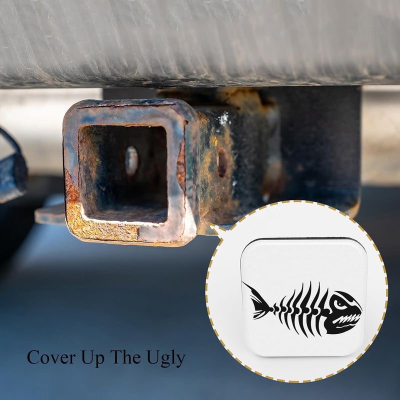 Tnomchey Fish Skeleton Receiver Cover Hitch Plugs Black Cartoon Old Tattoo Sea Fish Skull Rubber Receiver Tube Hitch Plug Car Exterior Accessories Fits for Pickup Trucks Cars - Image 4